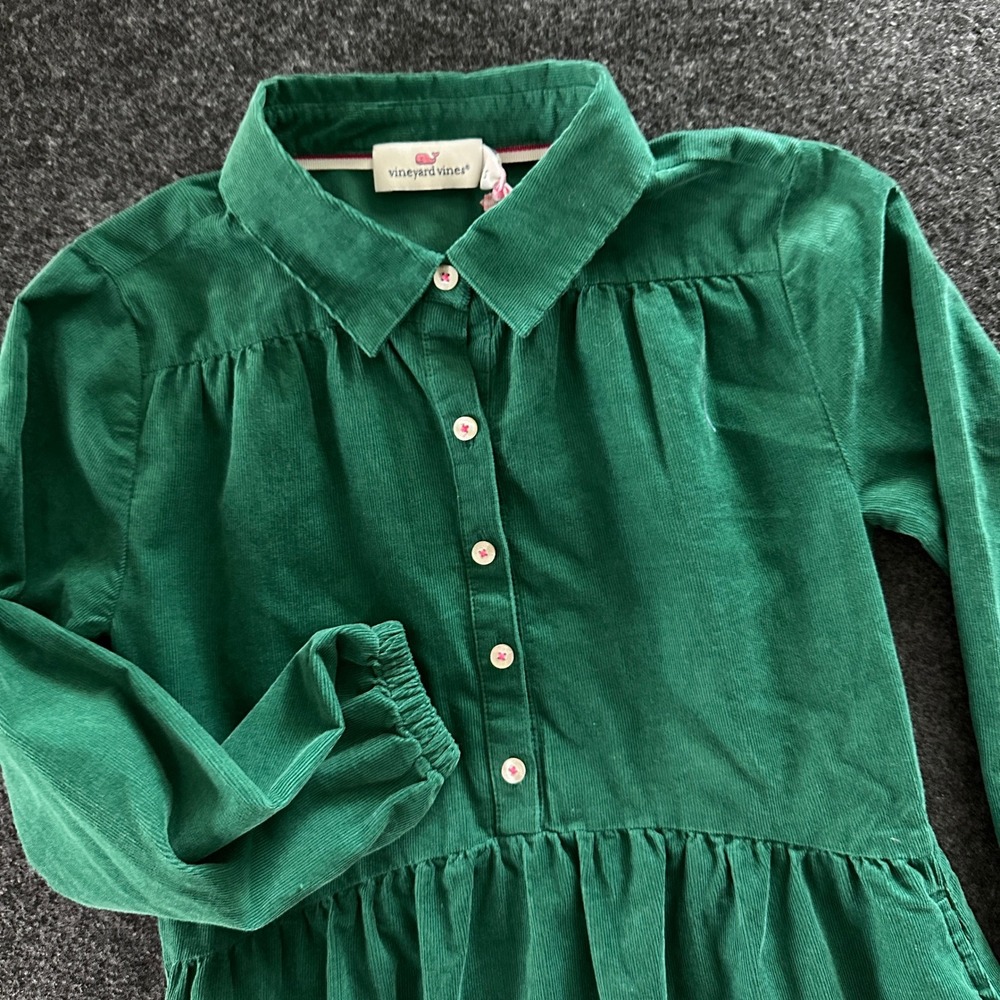Vineyard Vines Girls Turf Green Corduroy Shirtdress Long Sleeve Size S NEW